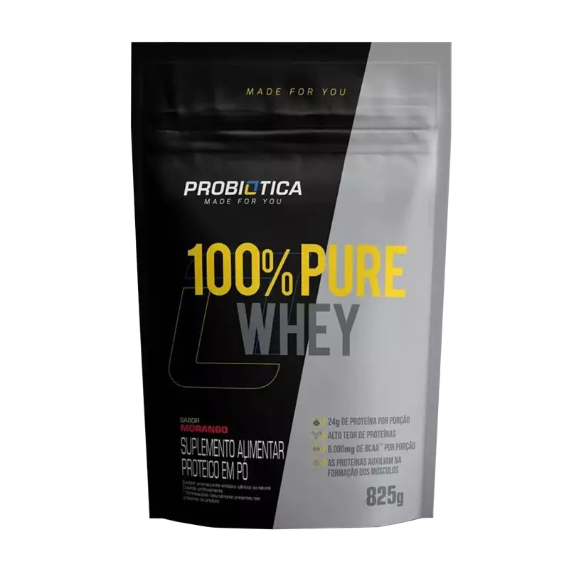 100% Pure Whey Morango 825g Probiótica Refil
