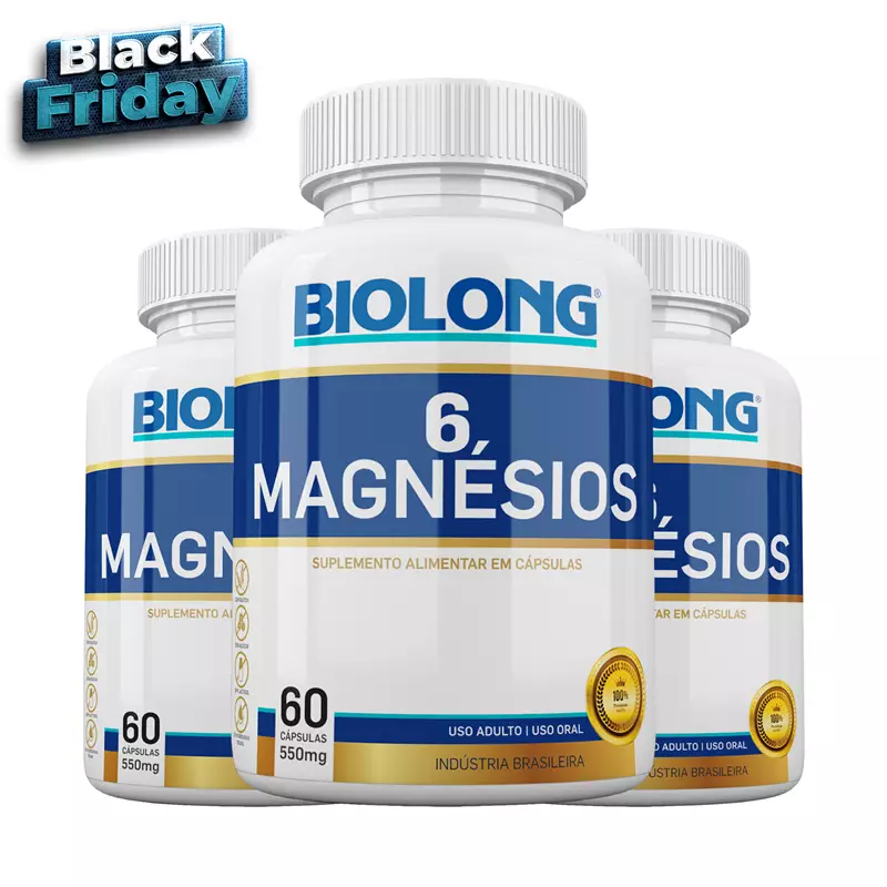Kit 6 Magnésios 550mg 60 Cápsulas Biolong