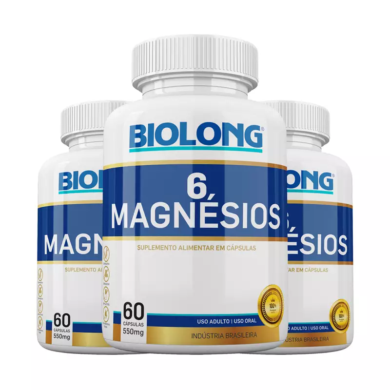 Kit 6 Magnésios 550mg 60 Cápsulas Biolong