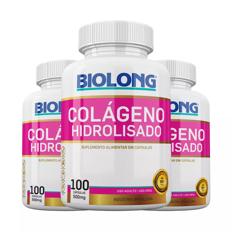 Kit Colágeno Hidrolisado Biolong 500mg 100 cápsulas