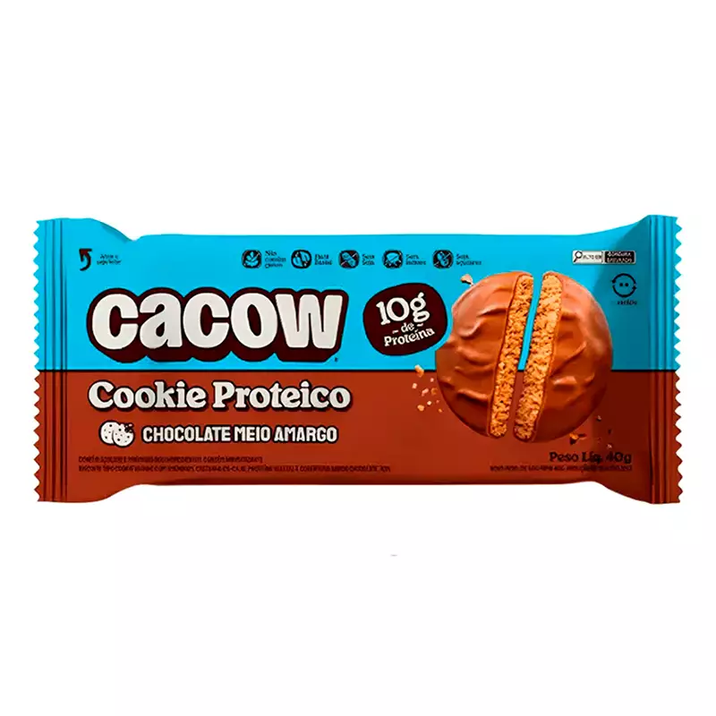 Cacow Cookies Proteicos Chocolate Preto 40g