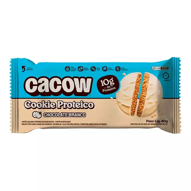 Cacow Cookies Proteicos Chocolate Branco 40g